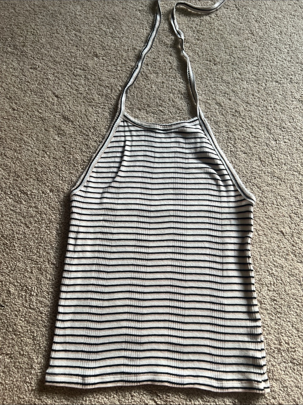 Striped Halter Neck Tank Top in White and Black and Tan